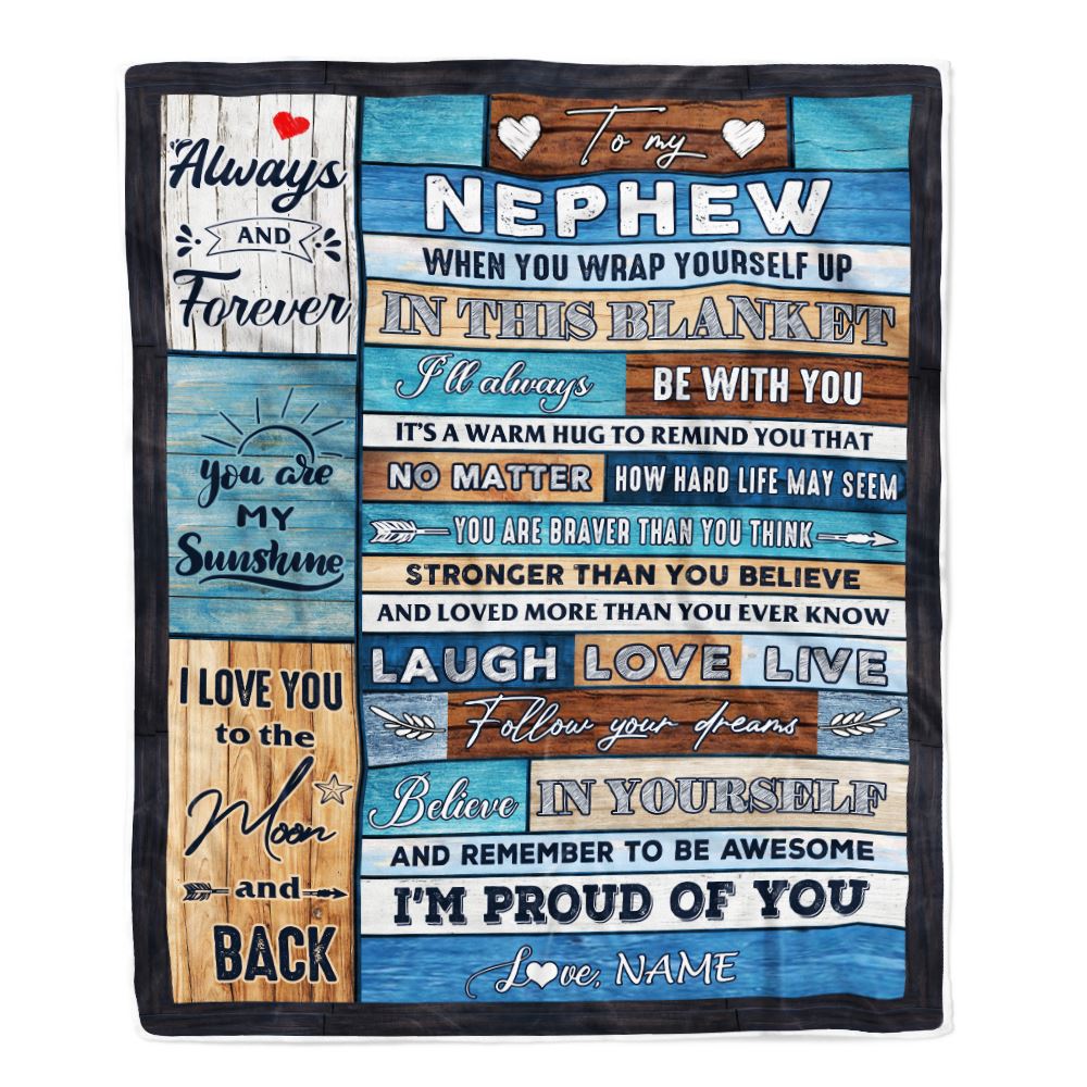 Personalized To My Nephew Blanket From Aunt Auntie Believe in Yourself Wood Nephew Birthday Graduation Christmas Customized Bed Quilt Fleece Throw Blanket | teecentury