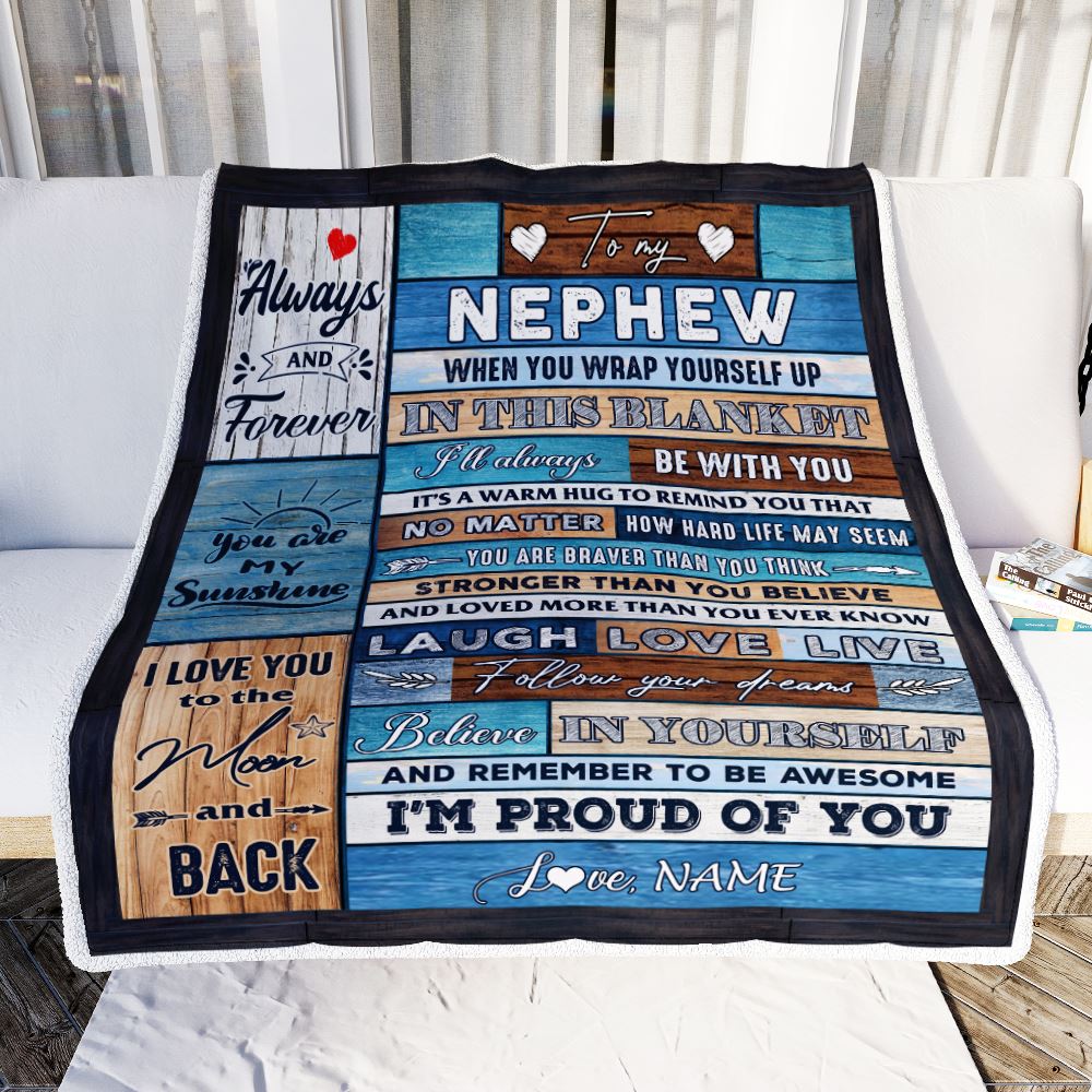 Personalized To My Nephew Blanket From Aunt Auntie Believe in Yourself Wood Nephew Birthday Graduation Christmas Customized Bed Quilt Fleece Throw Blanket | teecentury
