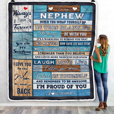 Personalized To My Nephew Blanket From Aunt Auntie Believe in Yourself Wood Nephew Birthday Graduation Christmas Customized Bed Quilt Fleece Throw Blanket | teecentury