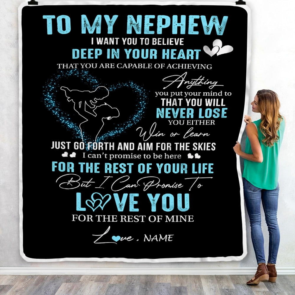 Personalized To My Nephew Blanket From Aunt Auntie Promise To Love You Nephew Birthday Graduation Christmas Customized Bed Fleece Throw Blanket | teecentury