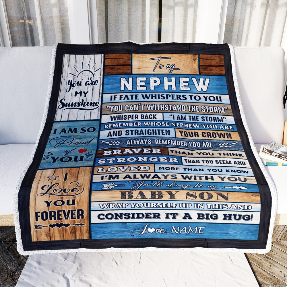 Personalized To My Nephew Blanket From Aunt Auntie Uncle Wood I Am The Storm Nephew Birthday Graduation Christmas Customized Fleece Throw Blanket | teecentury