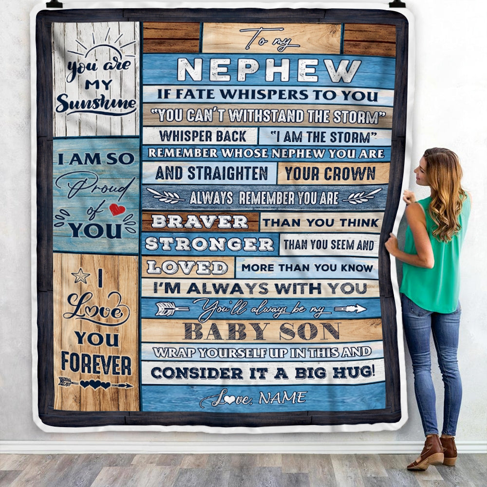 Personalized To My Nephew Blanket From Aunt Auntie Uncle Wood I Am The Storm Nephew Birthday Graduation Christmas Customized Fleece Throw Blanket | teecentury