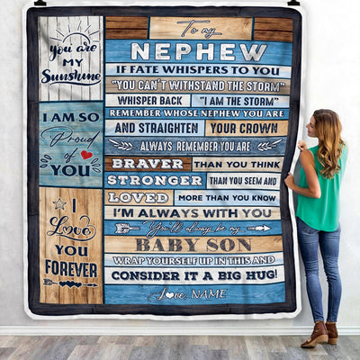 Personalized To My Nephew Blanket From Aunt Auntie Uncle Wood I Am The Storm Nephew Birthday Graduation Christmas Customized Fleece Throw Blanket | teecentury
