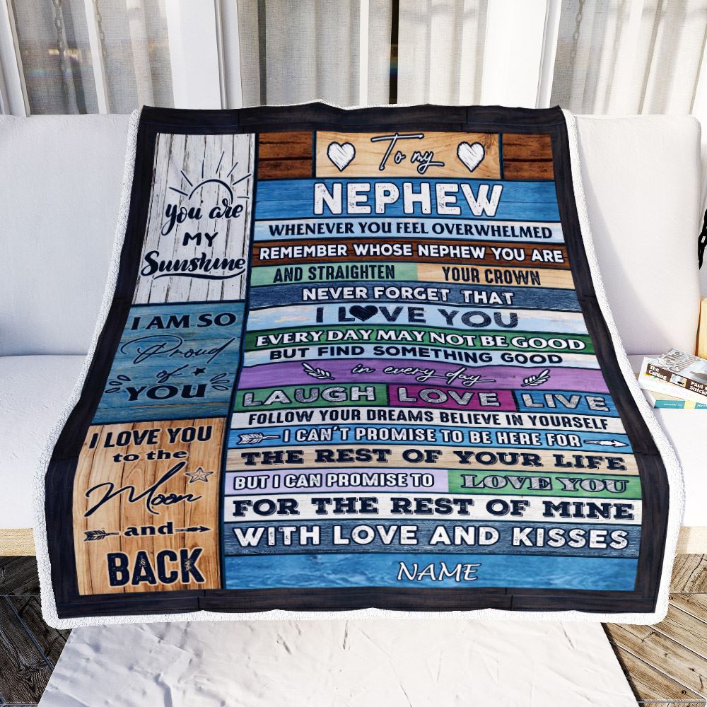 Personalized To My Nephew Blanket From Aunt Auntie Uncle Wood Whenever You Feel Overwhelmed Nephew Birthday Graduation Christmas Customized Fleece Blanket | teecentury