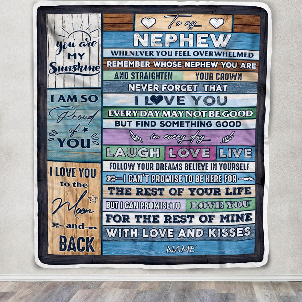 Personalized To My Nephew Blanket From Aunt Auntie Uncle Wood Whenever You Feel Overwhelmed Nephew Birthday Graduation Christmas Customized Fleece Blanket | teecentury