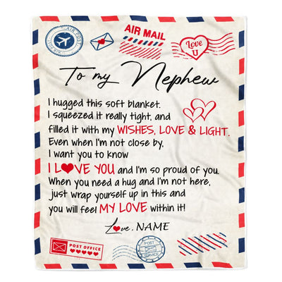 Personalized To My Nephew Blanket From Aunt Uncle Auntie Air Mail Letter I Love You Nephew Birthday Christmas Customized Fleece Throw Blanket | teecentury