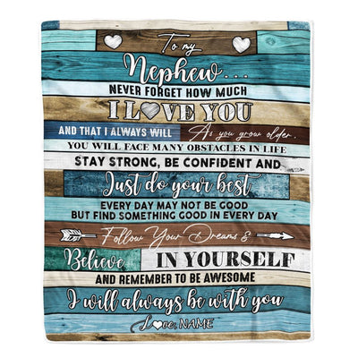 Personalized To My Nephew Blanket From Aunt Uncle Auntie Wood Never Forget I Love You Nephew Birthday Graduation Christmas Customized Bed Fleece Throw Blanket | teecentury