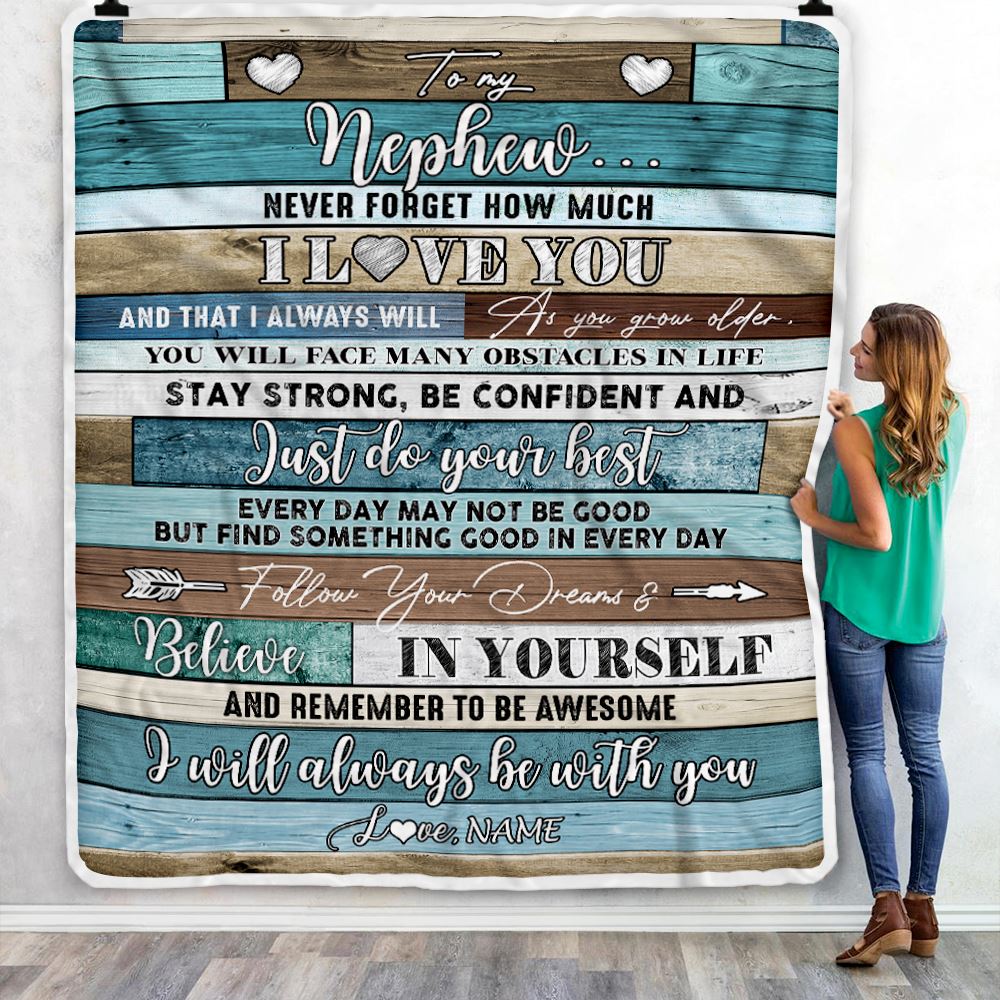 Personalized To My Nephew Blanket From Aunt Uncle Auntie Wood Never Forget I Love You Nephew Birthday Graduation Christmas Customized Bed Fleece Throw Blanket | teecentury