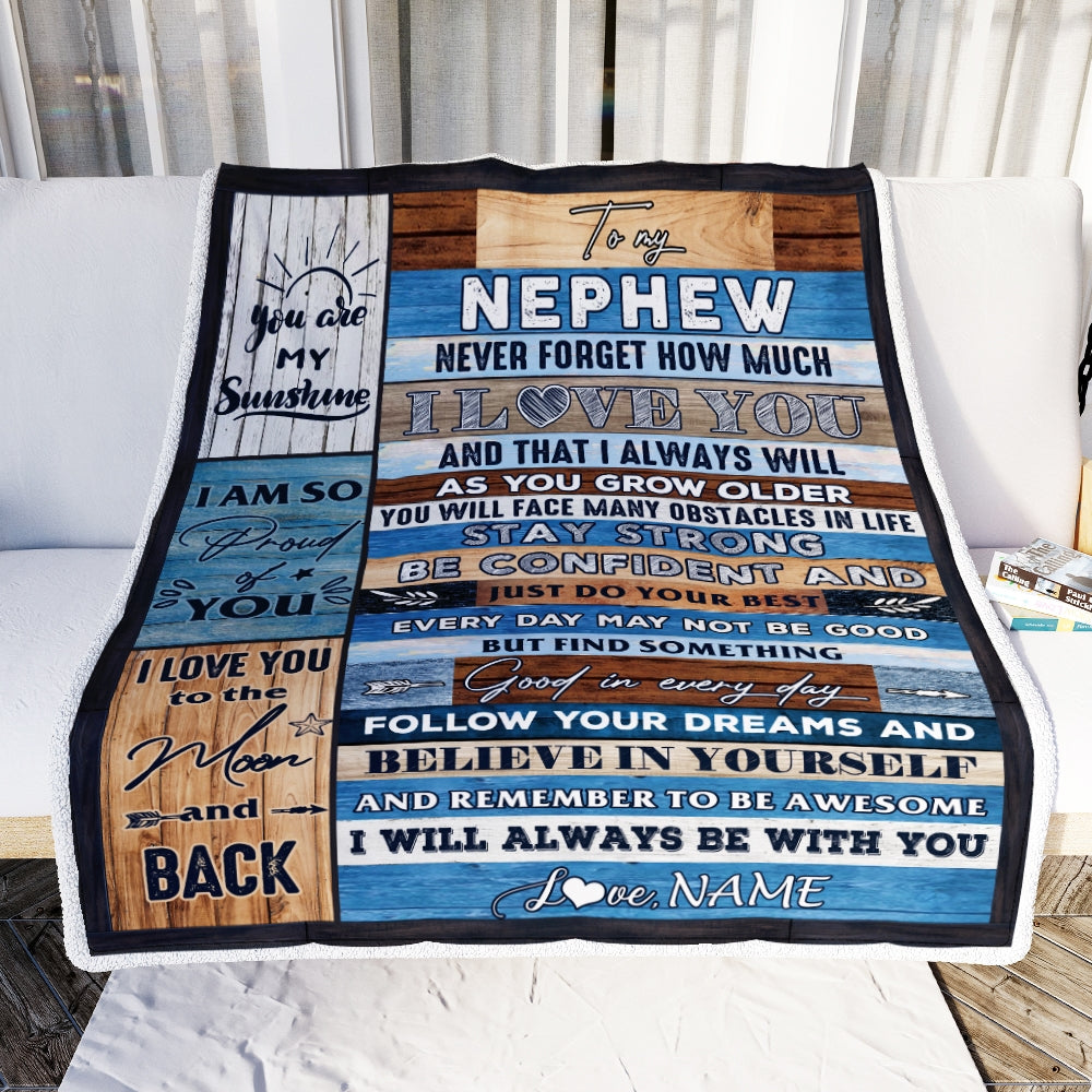 Personalized To My Nephew Blanket From Aunt Uncle Titi Proud Of You I Love You Wood Nephew Birthday Thanksgiving Christmas Customized Fleece Blanket Blanket | Teecentury.com