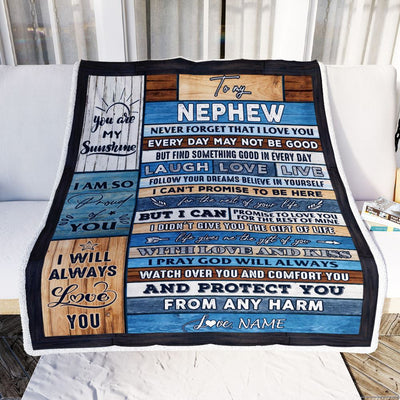 Personalized To My Nephew Blanket From Aunt Uncle Wood You Are My Sunshine I Love You Nephew Birthday Graduation Christmas Customized Bed Fleece Throw Blanket | teecentury