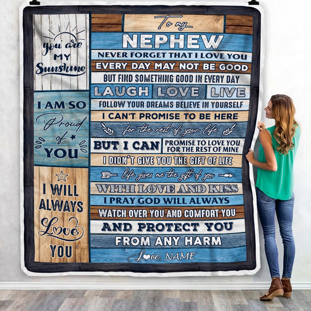Personalized To My Nephew Blanket From Aunt Uncle Wood You Are My Sunshine I Love You Nephew Birthday Graduation Christmas Customized Bed Fleece Throw Blanket | teecentury