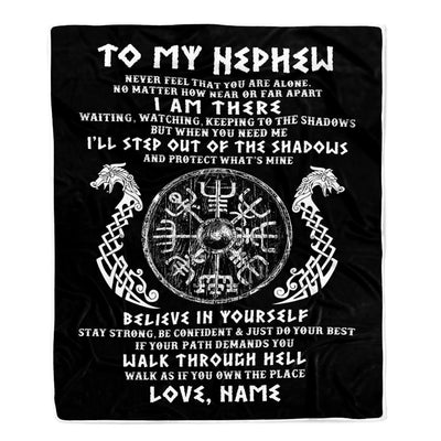 Personalized To My Nephew Blanket Viking Never Feel You Are Alone Odin Scandinavian Norse Runes Daughter Birthday Christmas Customized Fleece Throw Blanket | teecentury