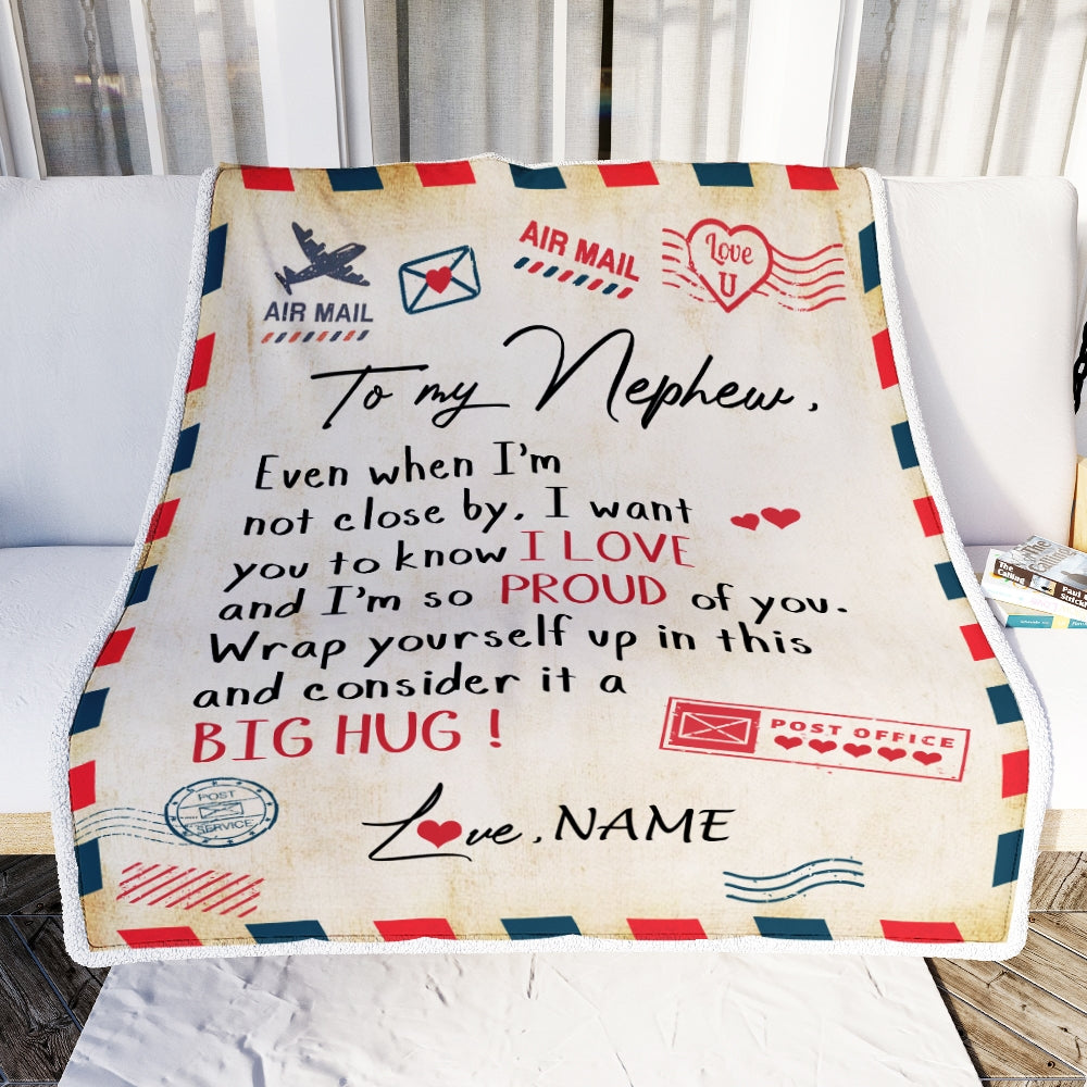 Personalized To My Nephew Blanket from Aunt Uncle Proud Of You Air Mail Letter Nephew Birthday Christmas Gift Customized Bed Quilt Fleece Throw Blanket Blanket | Teecentury.com