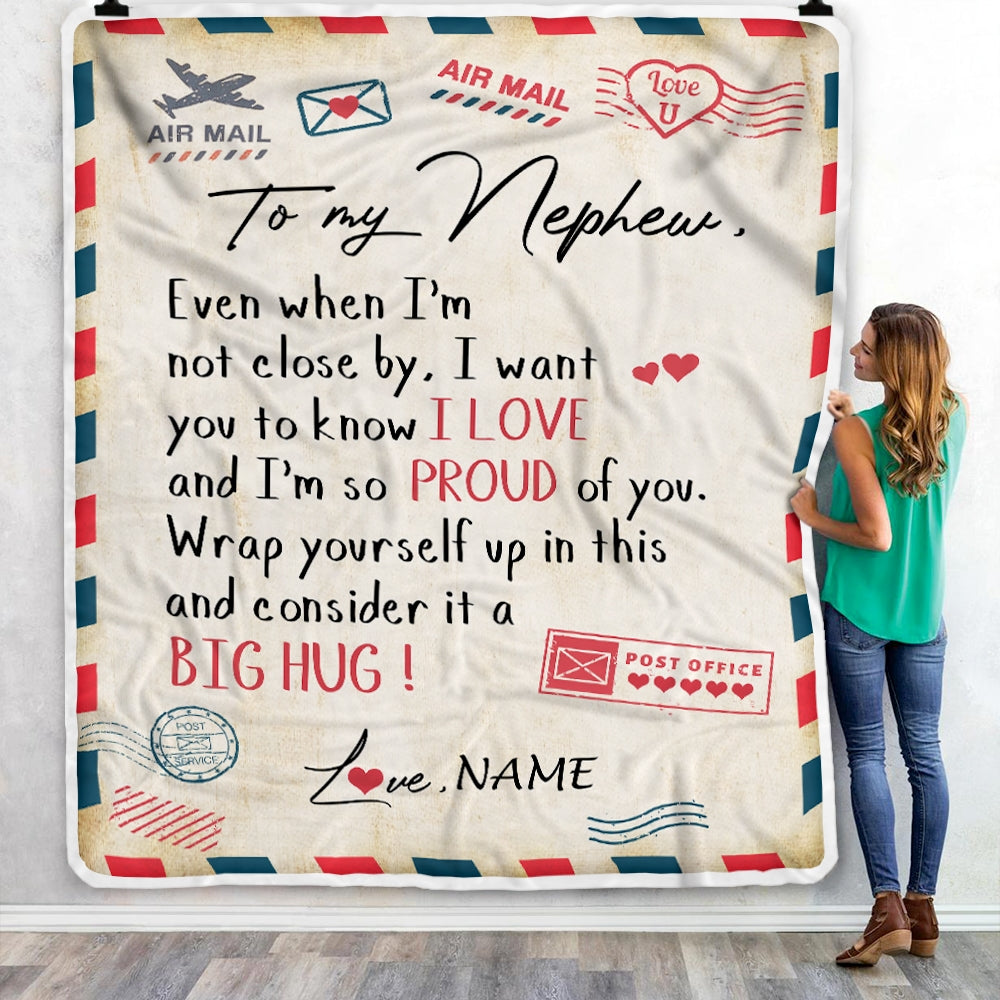 Personalized To My Nephew Blanket from Aunt Uncle Proud Of You Air Mail Letter Nephew Birthday Christmas Gift Customized Bed Quilt Fleece Throw Blanket Blanket | Teecentury.com