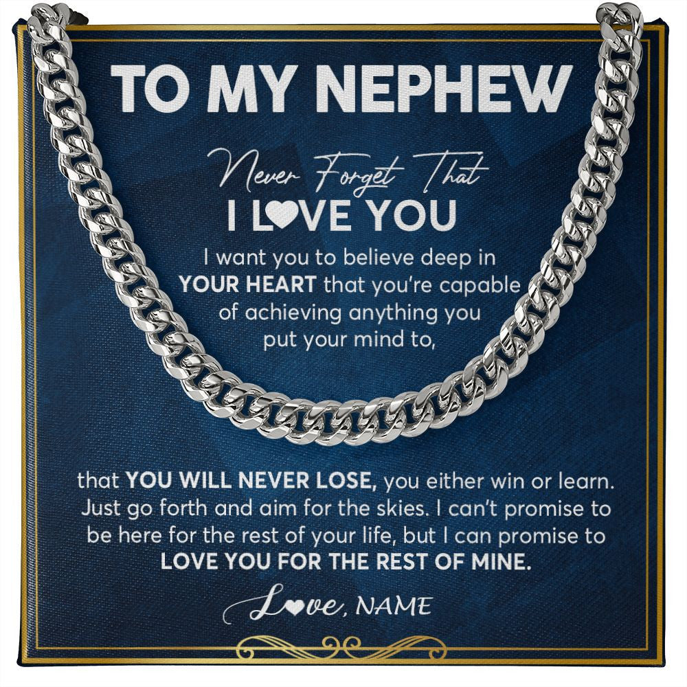 Cuban Link Chain Necklace | Personalized To My Nephew Cuban Necklace From Aunt Uncle Never Forget That I Love You Nephew Birthday Graduation Christmas Customized Gift Box Message Card | teecentury