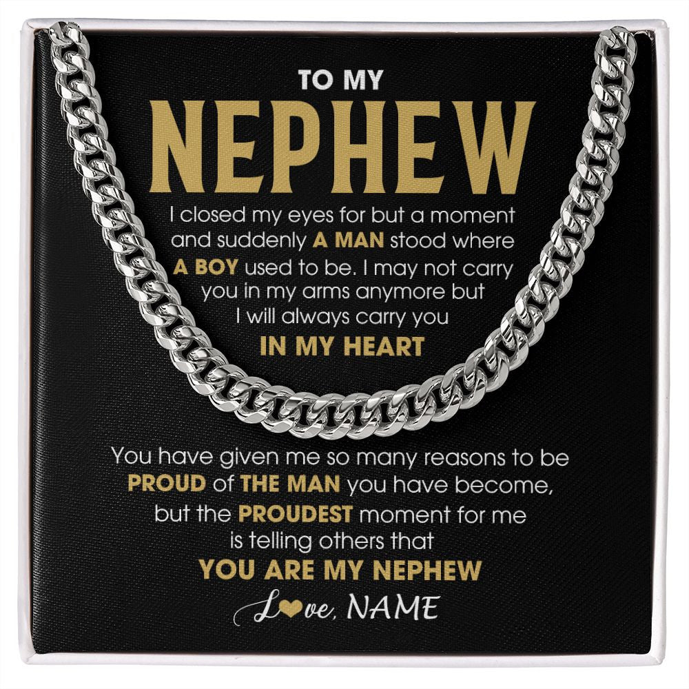 Cuban Link Chain Necklace | Personalized To My Nephew Cuban Necklace From Aunt Uncle Proud Of The Man Nephew Birthday Graduation Christmas Customized Gift Box Message Card | teecentury