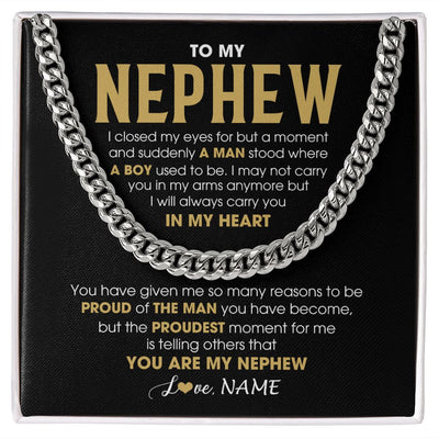 Cuban Link Chain Necklace | Personalized To My Nephew Cuban Necklace From Aunt Uncle Proud Of The Man Nephew Birthday Graduation Christmas Customized Gift Box Message Card | teecentury