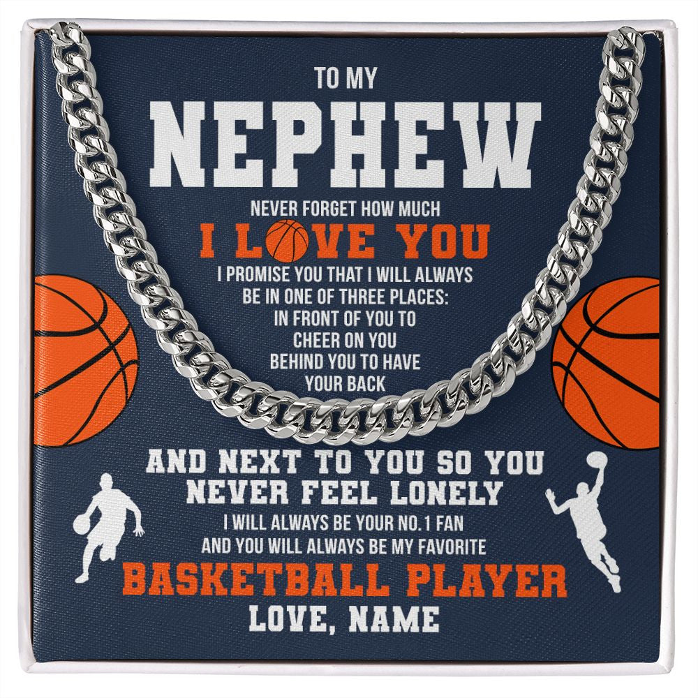 Cuban Link Chain Necklace | Personalized To My Nephew Necklace From Aunt Uncle Auntie Never Forget I Love You Basketball Nephew Birthday Christmas Customized Gift Box Message Card | teecentury