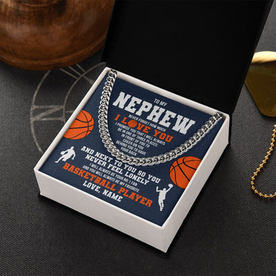 Cuban Link Chain Necklace | Personalized To My Nephew Necklace From Aunt Uncle Auntie Never Forget I Love You Basketball Nephew Birthday Christmas Customized Gift Box Message Card | teecentury