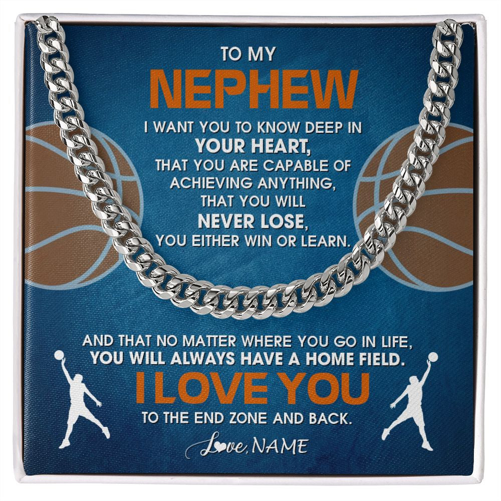 Cuban Link Chain Necklace | Personalized To My Nephew Necklace From Aunt Uncle Auntie Never Lose Basketball Nephew Birthday Graduation Christmas Customized Gift Box Message Card | teecentury