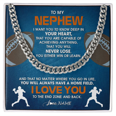 Cuban Link Chain Necklace | Personalized To My Nephew Necklace From Aunt Uncle Auntie Never Lose Football Nephew Birthday Graduation Christmas Customized Gift Box Message Card | teecentury