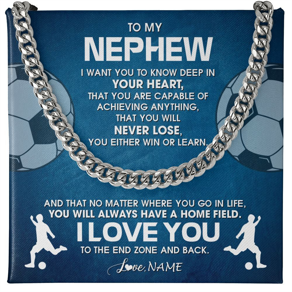 Cuban Link Chain Necklace | Personalized To My Nephew Necklace From Aunt Uncle Auntie Never Lose Soccer Nephew Birthday Graduation Christmas Customized Gift Box Message Card | teecentury