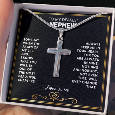 Stainless Cross Necklace | Personalized To My Nephew Necklace From Aunt Uncle When The Pages Of My Life End Nephew Birthday Graduation Christmas Pendant Customized Gift Message Card | teecentury