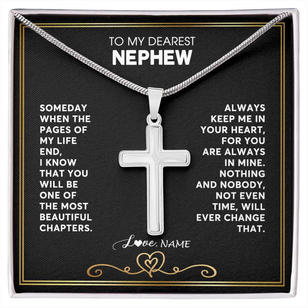 Stainless Cross Necklace | Personalized To My Nephew Necklace From Aunt Uncle When The Pages Of My Life End Nephew Birthday Graduation Christmas Pendant Customized Gift Message Card | teecentury