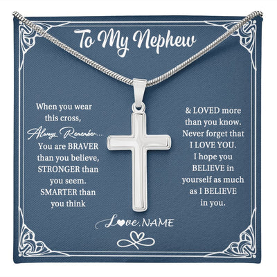 Stainless Cross Necklace | Personalized To My Nephew Necklace From Aunt Uncle When Your Wear This Always Remember Nephew Birthday Graduation Christmas Customized Gift Box Message Card | teecentury