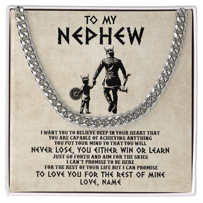 Cuban Link Chain Necklace | Personalized To My Nephew Necklace From Uncle You Will Never Lose Viking Nephew Birthday Graduation Thanksgiving Christmas Customized Gift Box Message Card | teecentury