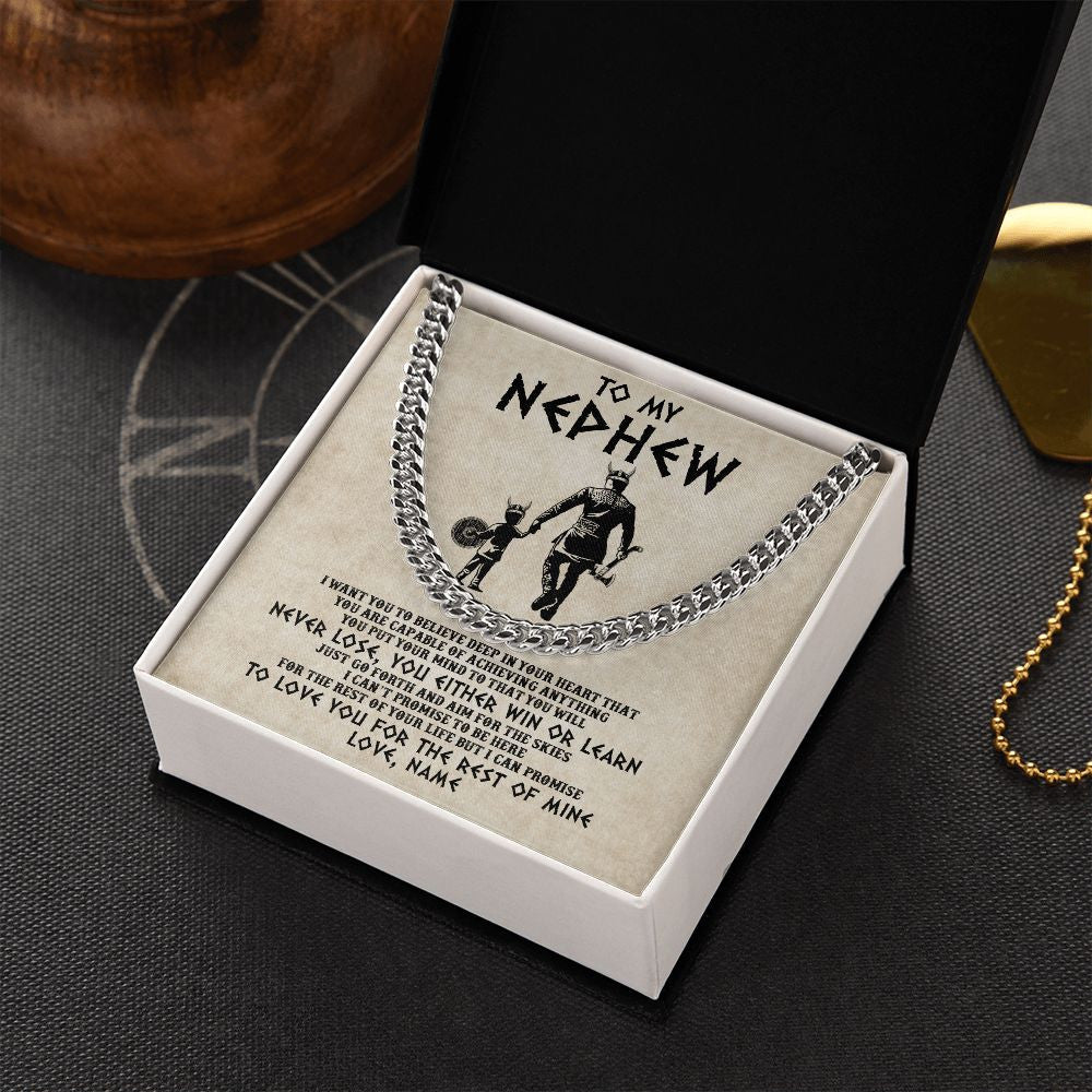 Cuban Link Chain Necklace | Personalized To My Nephew Necklace From Uncle You Will Never Lose Viking Nephew Birthday Graduation Thanksgiving Christmas Customized Gift Box Message Card | teecentury