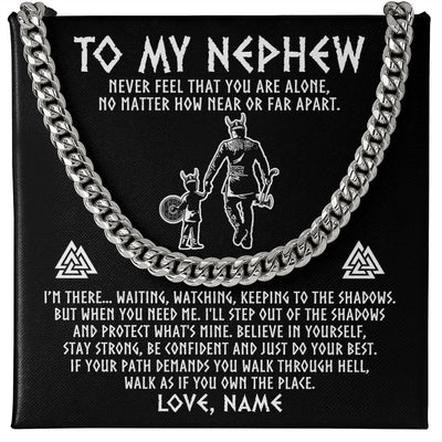 Cuban Link Chain Necklace | Personalized To My Nephew Necklace Viking Never Feel You Are Alone Scandinavian Runes Viking Nephew Birthday Christmas Customized Gift Box Message Card | teecentury
