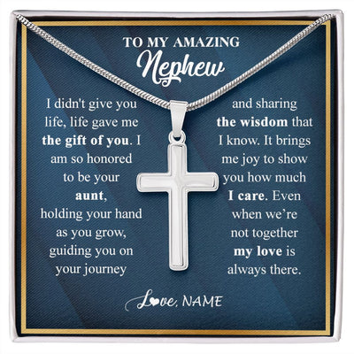 Stainless Cross Necklace | Personalized To My Nephew Necklace from Aunt Life Gave Me The Gift Of You Nephew Birthday Graduation Christmas Jewelry Customized Gift Box Message Card | teecentury