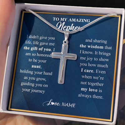 Stainless Cross Necklace | Personalized To My Nephew Necklace from Aunt Life Gave Me The Gift Of You Nephew Birthday Graduation Christmas Jewelry Customized Gift Box Message Card | teecentury