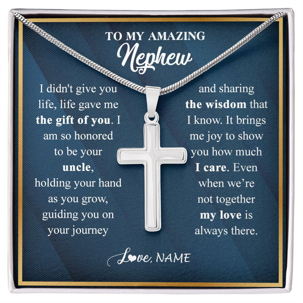 Stainless Cross Necklace | Personalized To My Nephew Necklace from Uncle Life Gave Me The Gift Of You Nephew Birthday Graduation Christmas Jewelry Customized Gift Box Message Card | teecentury