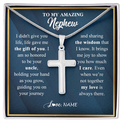 Stainless Cross Necklace | Personalized To My Nephew Necklace from Uncle Life Gave Me The Gift Of You Nephew Birthday Graduation Christmas Jewelry Customized Gift Box Message Card | teecentury