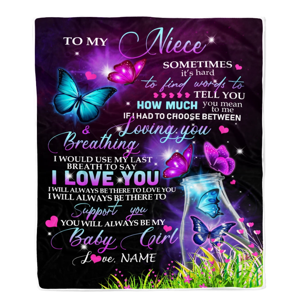 Personalized To My Niece Blanket From Aunt Auntie Butterfly Sometimes It's Hard To Find Words To Say I Love You Niece Birthday Christmas Fleece Blanket Blanket | Teecentury.com