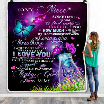 Personalized To My Niece Blanket From Aunt Auntie Butterfly Sometimes It's Hard To Find Words To Say I Love You Niece Birthday Christmas Fleece Blanket Blanket | Teecentury.com