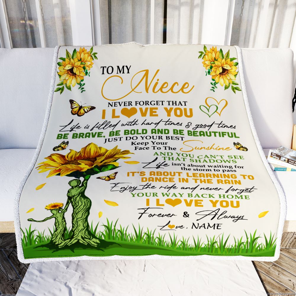 Personalized To My Niece Blanket From Aunt Auntie Never Forget That I Love You Sunflower Niece Birthday Graduation Christmas Customized Fleece Throw Blanket | teecentury