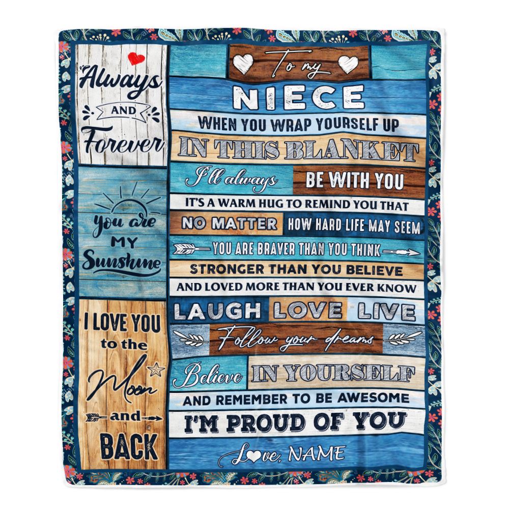 Personalized To My Niece Blanket From Aunt Auntie Uncle Believe in Yourself Wood Niece Birthday Graduation Christmas Customized Bed Quilt Fleece Throw Blanket | teecentury