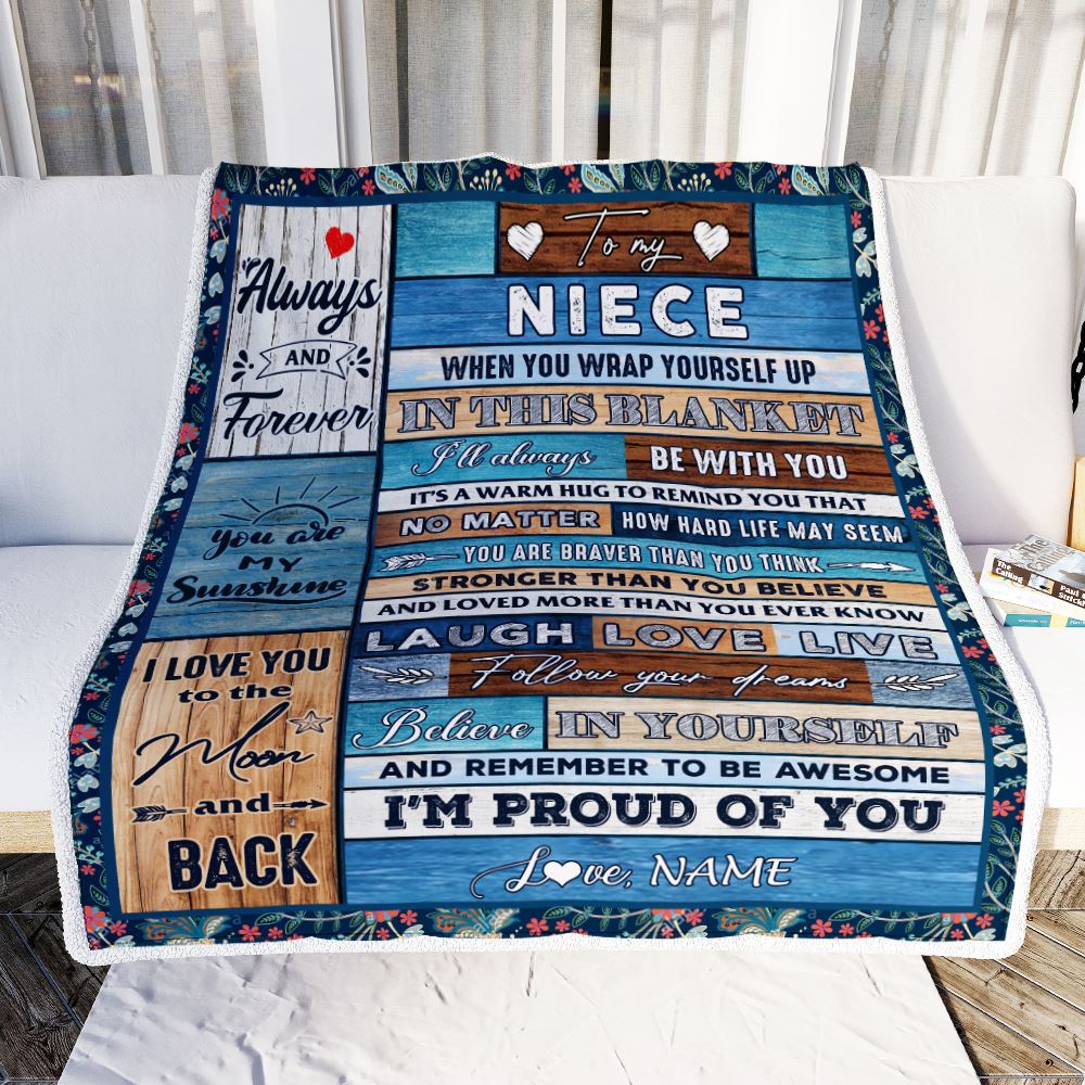 Personalized To My Niece Blanket From Aunt Auntie Uncle Believe in Yourself Wood Niece Birthday Graduation Christmas Customized Bed Quilt Fleece Throw Blanket | teecentury