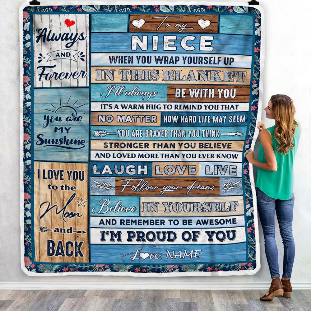 Personalized To My Niece Blanket From Aunt Auntie Uncle Believe in Yourself Wood Niece Birthday Graduation Christmas Customized Bed Quilt Fleece Throw Blanket | teecentury