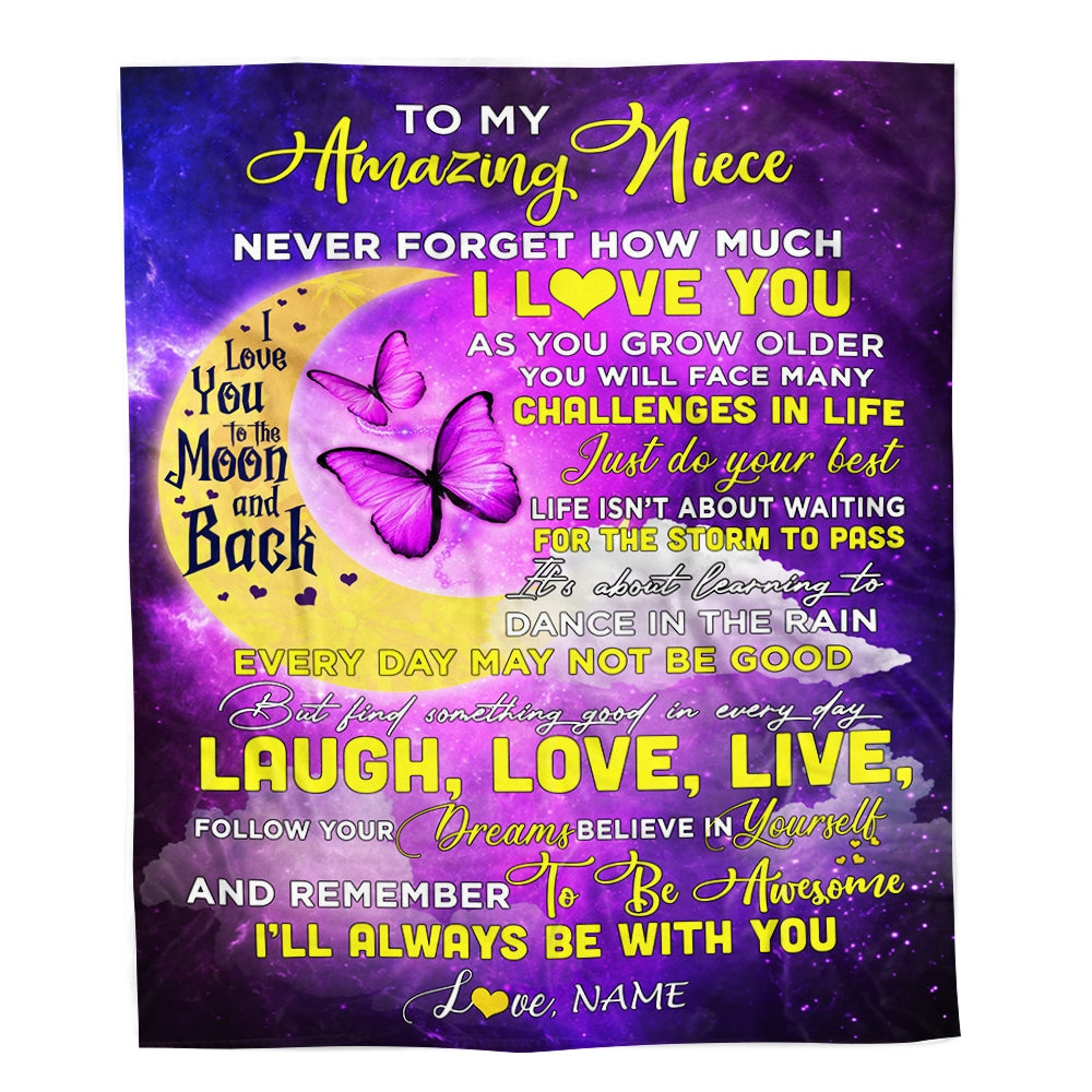 Personalized To My Niece Blanket From Aunt Auntie Uncle Butterfly Never Forget How Much I Love You Niece Birthday Christmas Customized Fleece Blanket Blanket | Teecentury.com