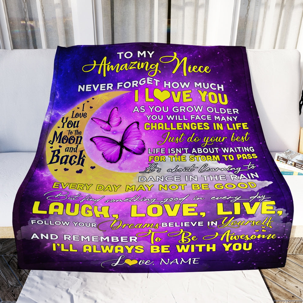 Personalized To My Niece Blanket From Aunt Auntie Uncle Butterfly Never Forget How Much I Love You Niece Birthday Christmas Customized Fleece Blanket Blanket | Teecentury.com