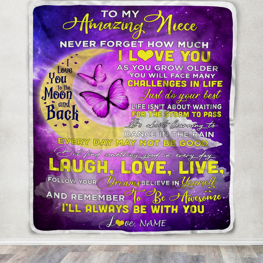 Personalized To My Niece Blanket From Aunt Auntie Uncle Butterfly Never Forget How Much I Love You Niece Birthday Christmas Customized Fleece Blanket Blanket | Teecentury.com