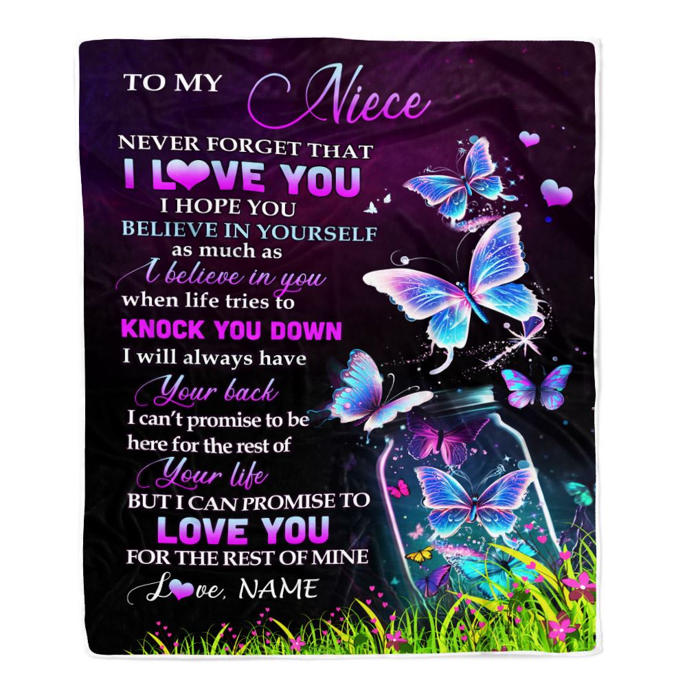 Personalized To My Niece Blanket From Aunt Auntie Uncle Butterfly Never Forget I Love You Niece Birthday Graduation Christmas Customized Fleece Throw Blanket | teecentury
