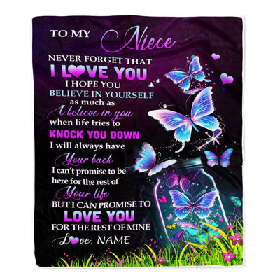 Personalized To My Niece Blanket From Aunt Auntie Uncle Butterfly Never Forget I Love You Niece Birthday Graduation Christmas Customized Fleece Throw Blanket | teecentury