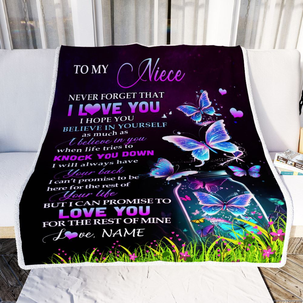 Personalized To My Niece Blanket From Aunt Auntie Uncle Butterfly Never Forget I Love You Niece Birthday Graduation Christmas Customized Fleece Throw Blanket | teecentury