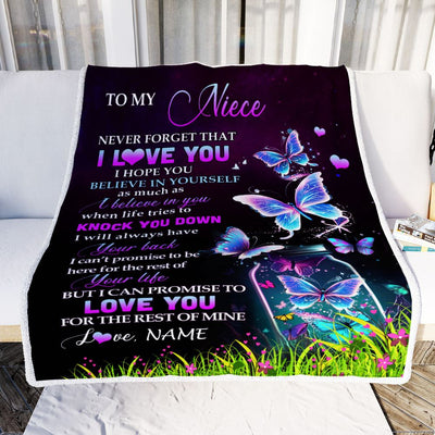 Personalized To My Niece Blanket From Aunt Auntie Uncle Butterfly Never Forget I Love You Niece Birthday Graduation Christmas Customized Fleece Throw Blanket | teecentury