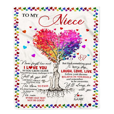 Personalized To My Niece Blanket From Aunt Auntie Uncle Colorful Tree Never Forget I Love You Niece Birthday Christmas Customized Bed Fleece Throw Blanket | teecentury